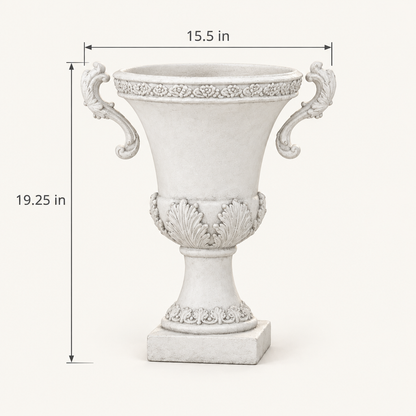 Antique White Magnesium Oxide Garden Urn Planter, 19 in dimensions