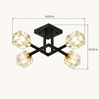 4-Light Matte Black Crystal Flush Mount Ceiling Light dimensions