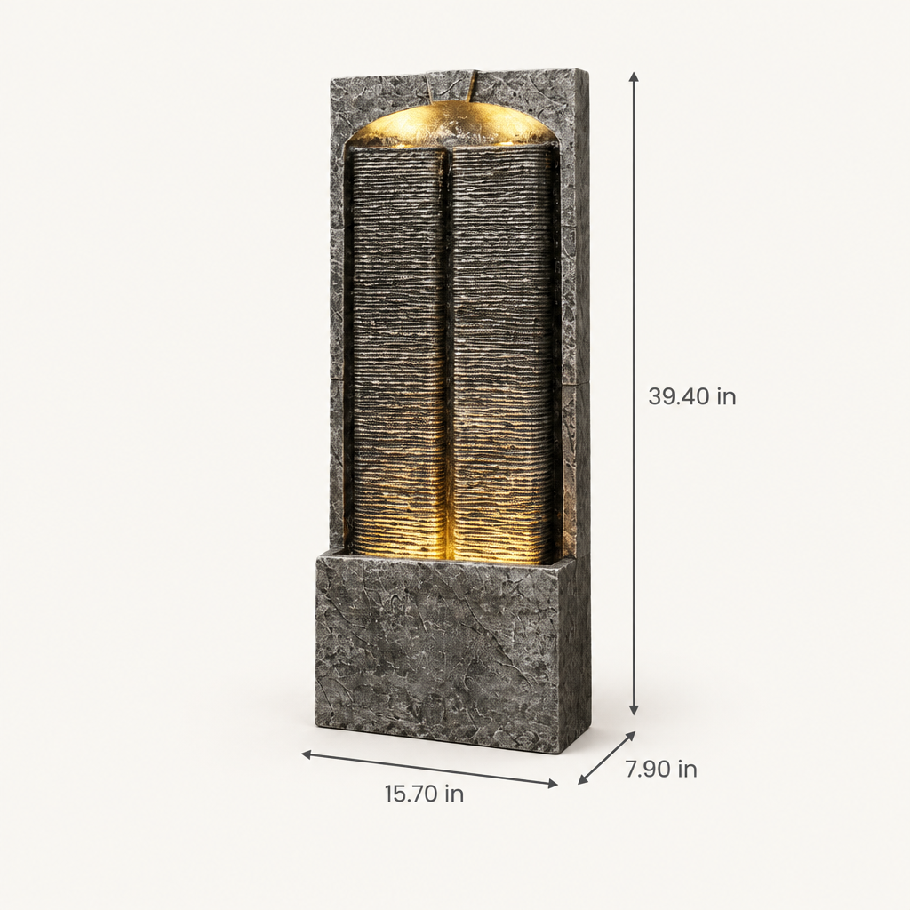 Cascading Water Wall Fountain with LED Lights, 39 in dimensions