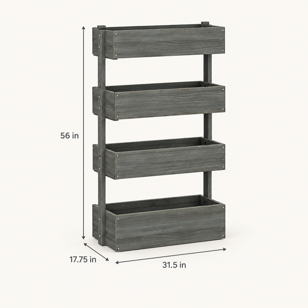 4-Tier Wooden Vertical Garden Planter, 56 in, Gray dimensions