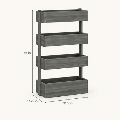 4-Tier Wooden Vertical Garden Planter, 56 in, Gray dimensions