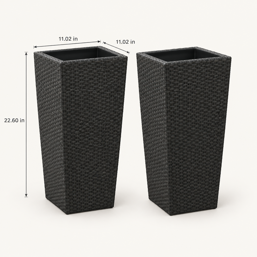 Square Faux Rattan Planters with Water Reservoir, Set of 2 dimensions
