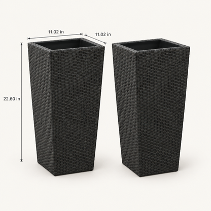 Square Faux Rattan Planters with Water Reservoir, Set of 2 dimensions