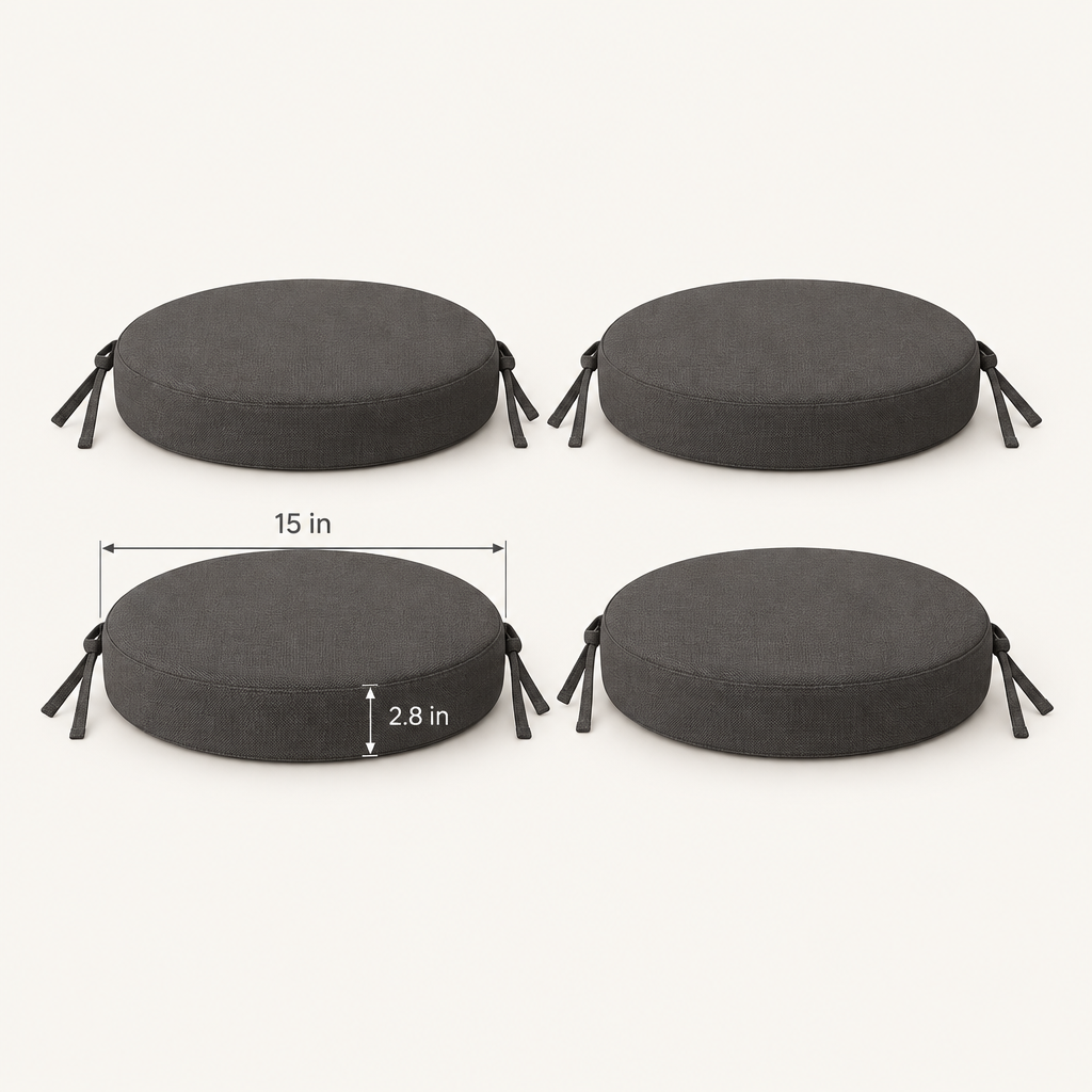 Round Patio Chair Cushions, Set of 4, 15 in, Dark Gray dimensions