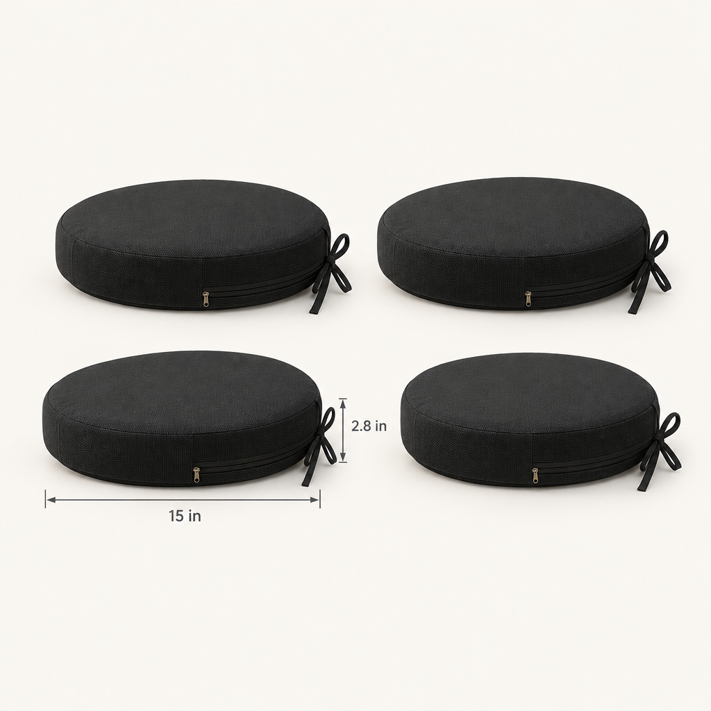 Round Patio Chair Cushions, Set of 4, 15 in, Black dimensions