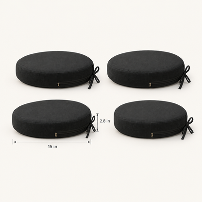 Round Patio Chair Cushions, Set of 4, 15 in, Black dimensions
