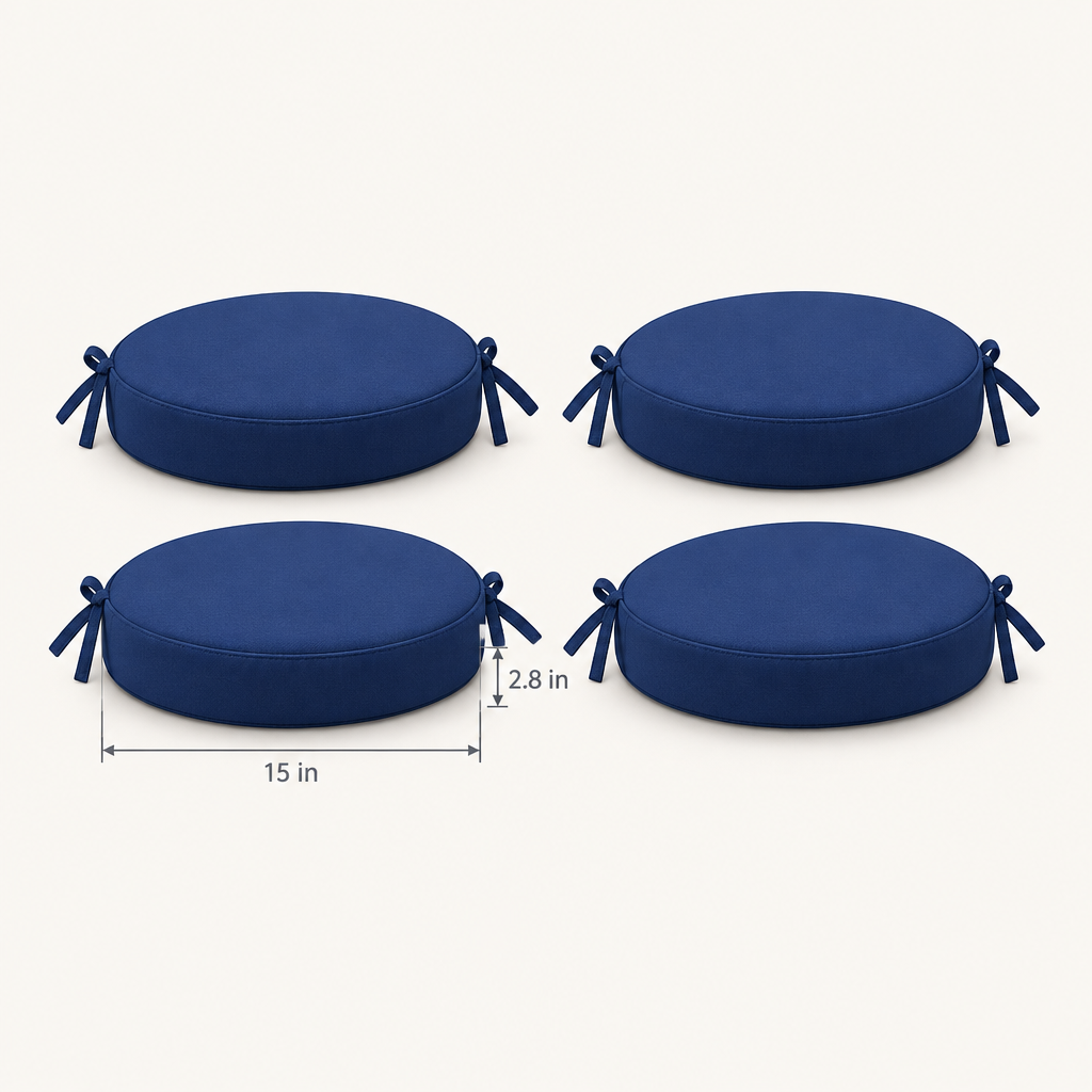 Round Patio Chair Cushions, Set of 4, 15 in, Navy Blue dimensions