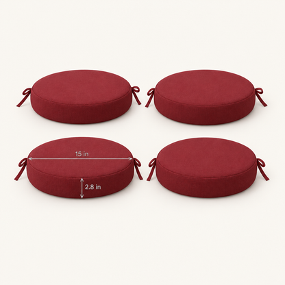 Round Patio Chair Cushions, Set of 4, 15 in, Wine Red dimensions