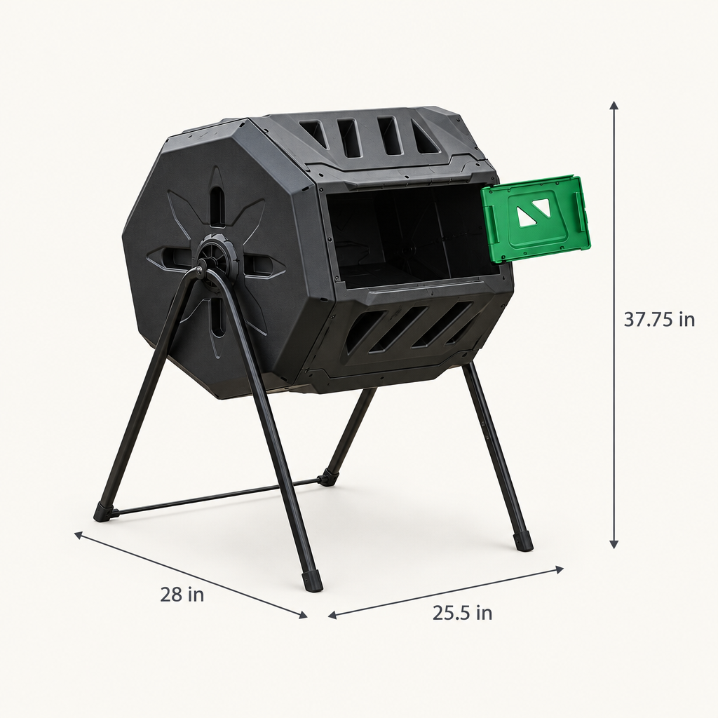 Dual Chamber Tumbling Compost Bin, 42.3 Gallon, Green dimensions