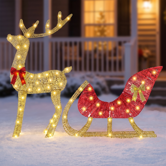 Lighted Reindeer and Sleigh Christmas Decoration, Indoor/Outdoor