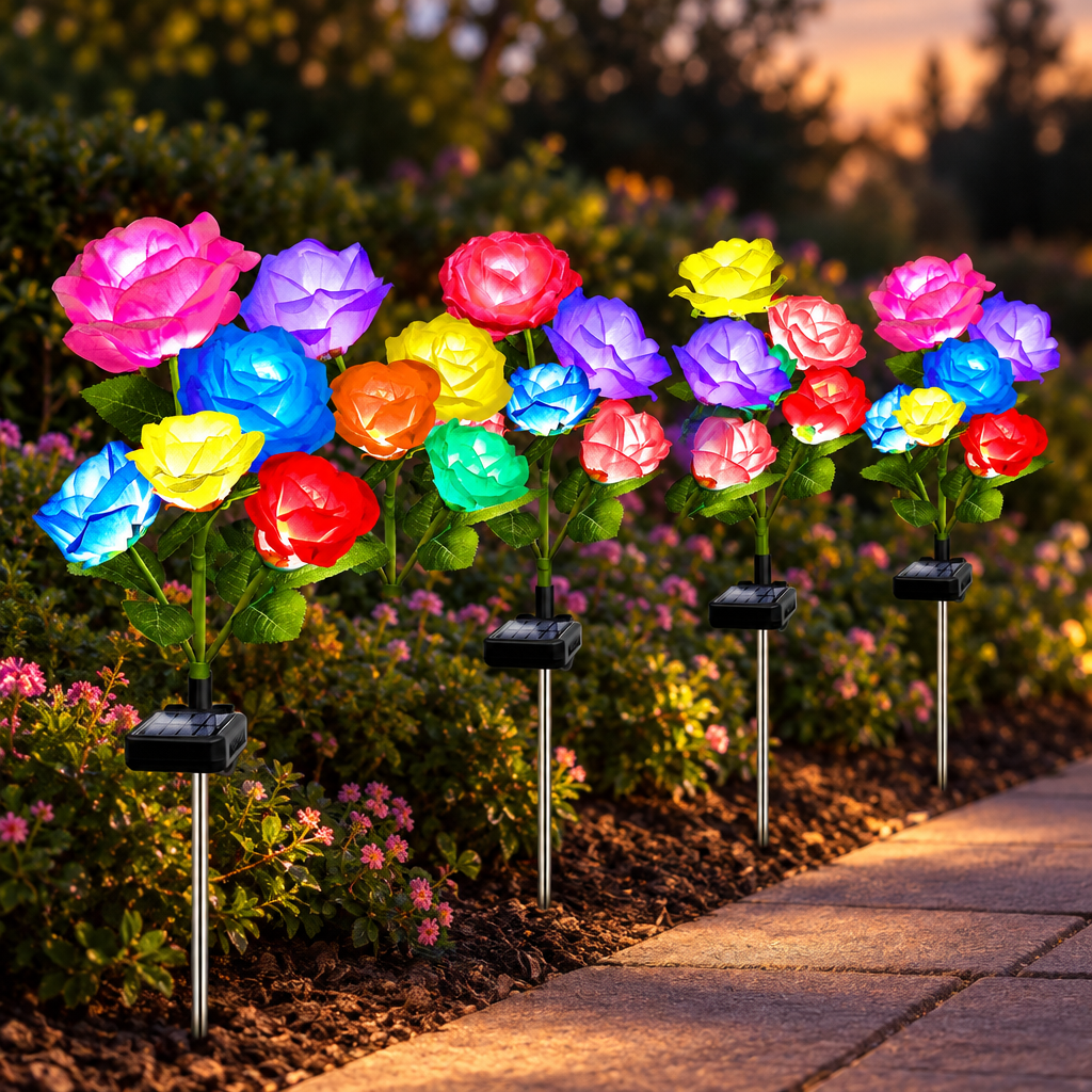 Solar Garden Stake Lights, 4 Pack, Multi-Color LED