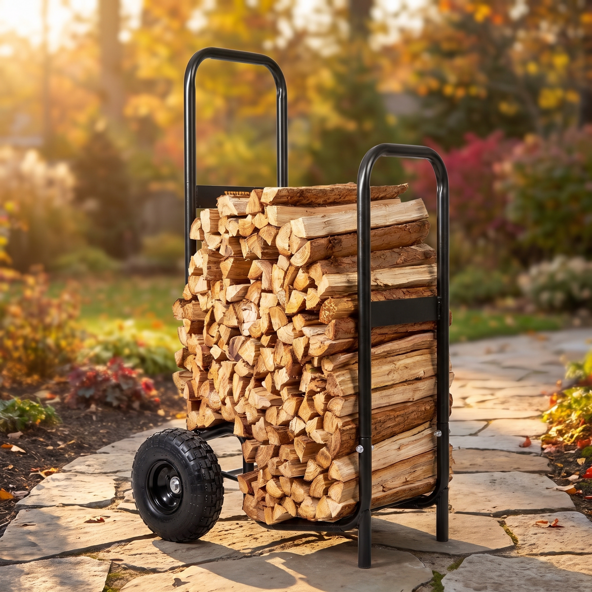 Firewood Log Cart, 250 lb Capacity, Indoor/Outdoor, Black