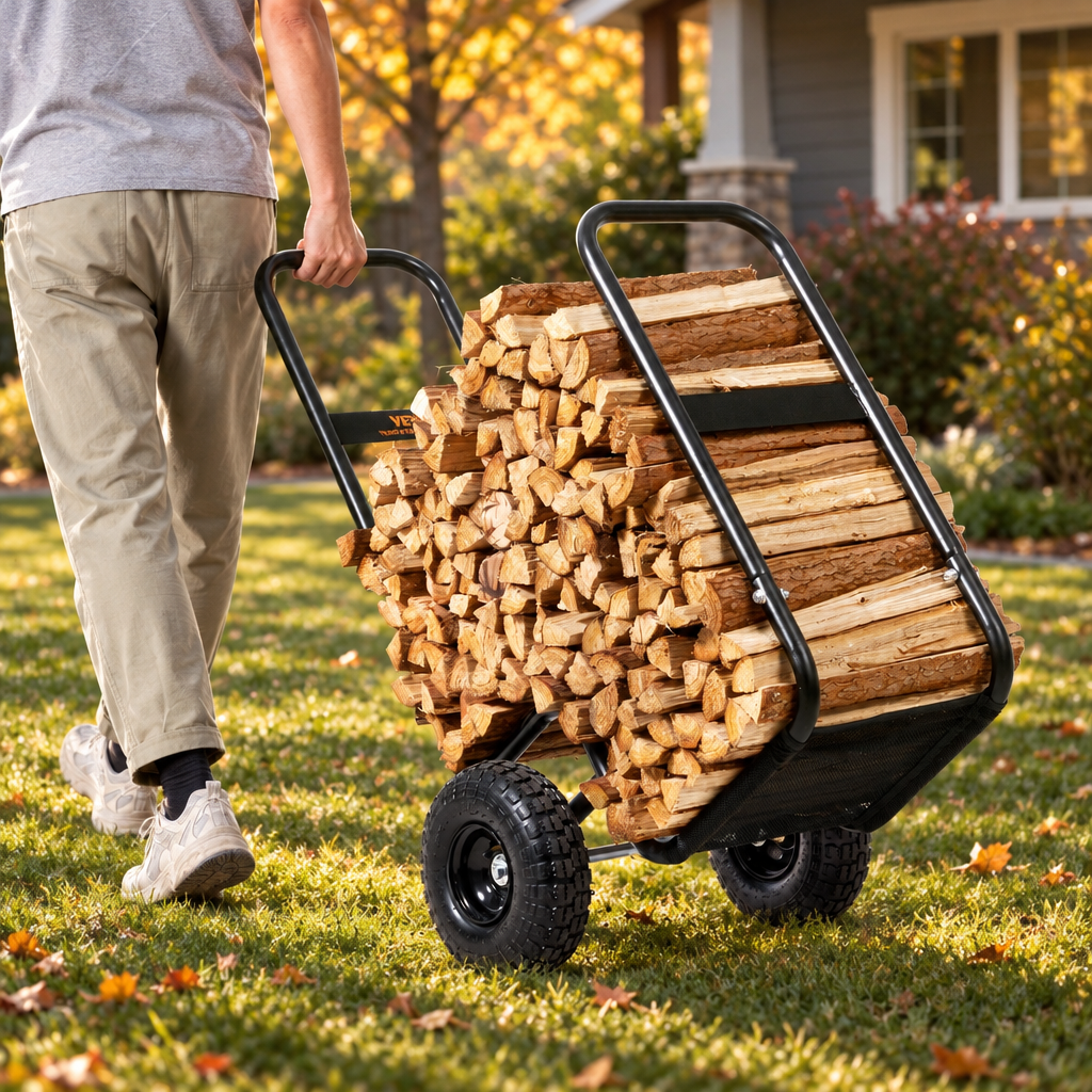 Firewood Log Cart, 250 lb Capacity, Indoor/Outdoor, Black