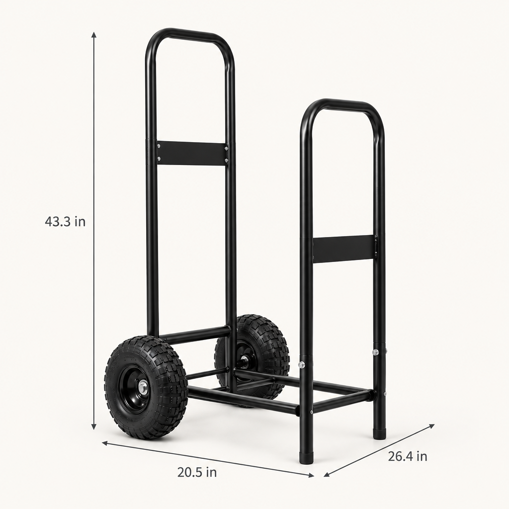 Firewood Log Cart, 250 lb Capacity, Indoor/Outdoor, Black dimensions