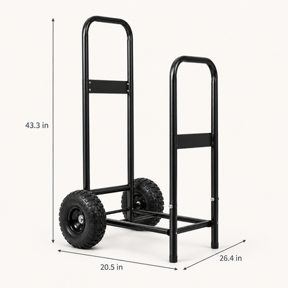 Firewood Log Cart, 250 lb Capacity, Indoor/Outdoor, Black dimensions