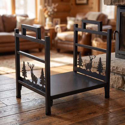 Firewood Log Rack, Galvanized Tubular Steel, Black
