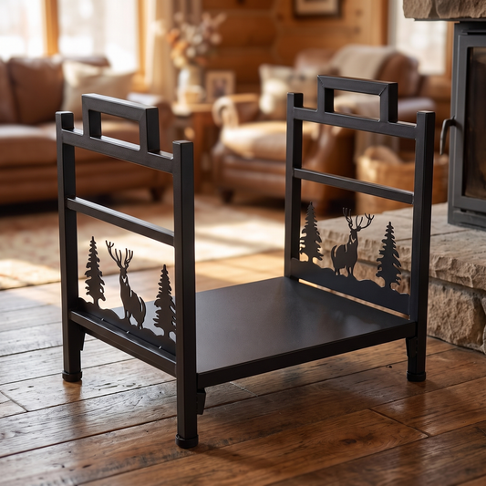 Firewood Log Rack, Galvanized Tubular Steel, Black