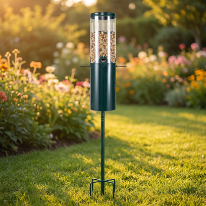 Standing Bird Feeder with Squirrel Baffle, 4 Ports, 51 in, Green