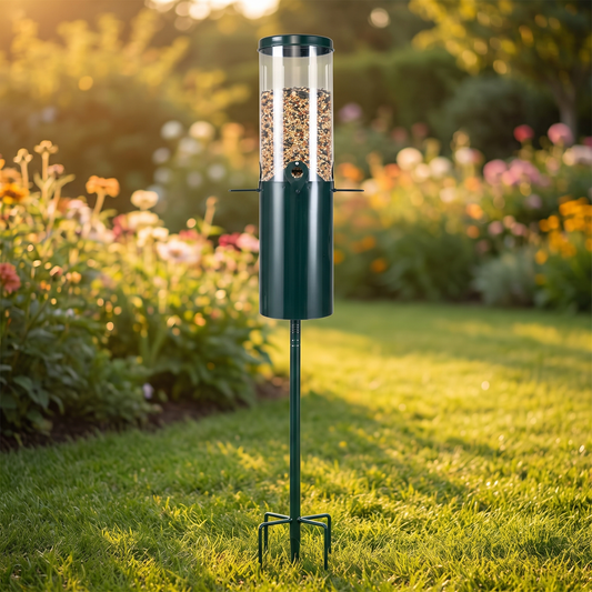 Standing Bird Feeder with Squirrel Baffle, 4 Ports, 51 in, Green
