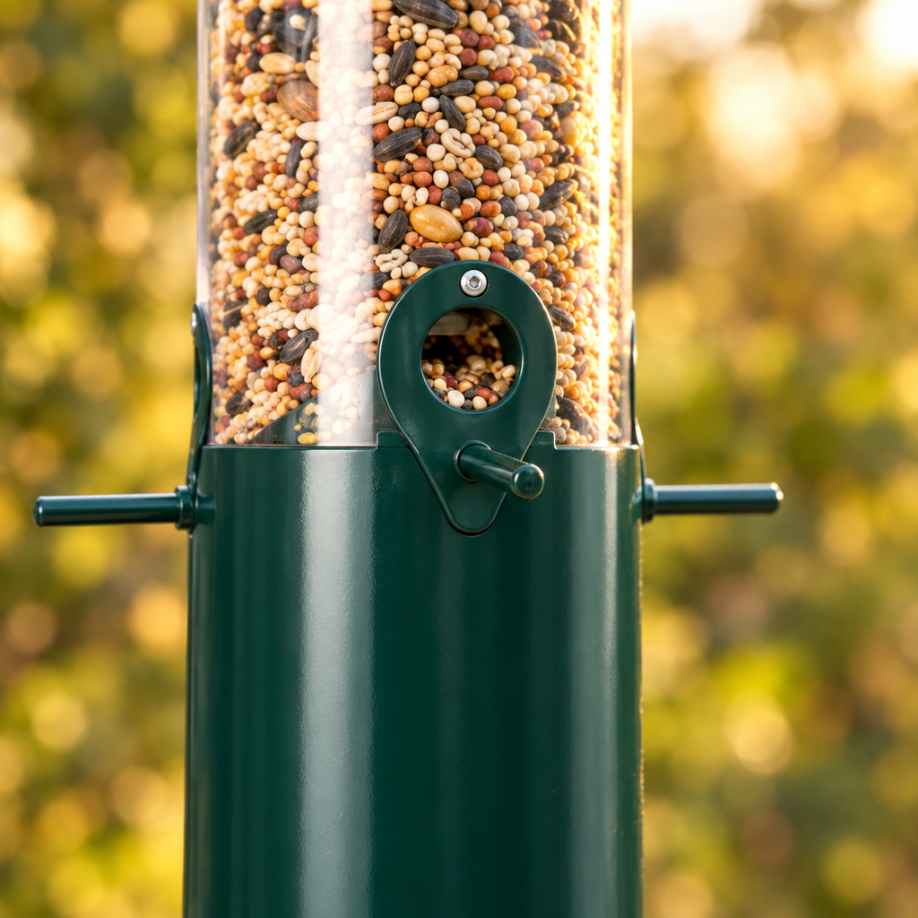 Standing Bird Feeder with Squirrel Baffle, 4 Ports, 51 in, Green