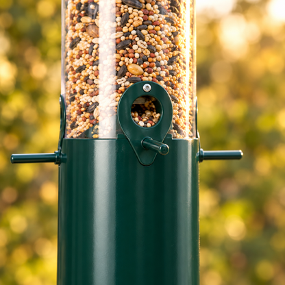 Standing Bird Feeder with Squirrel Baffle, 4 Ports, 51 in, Green