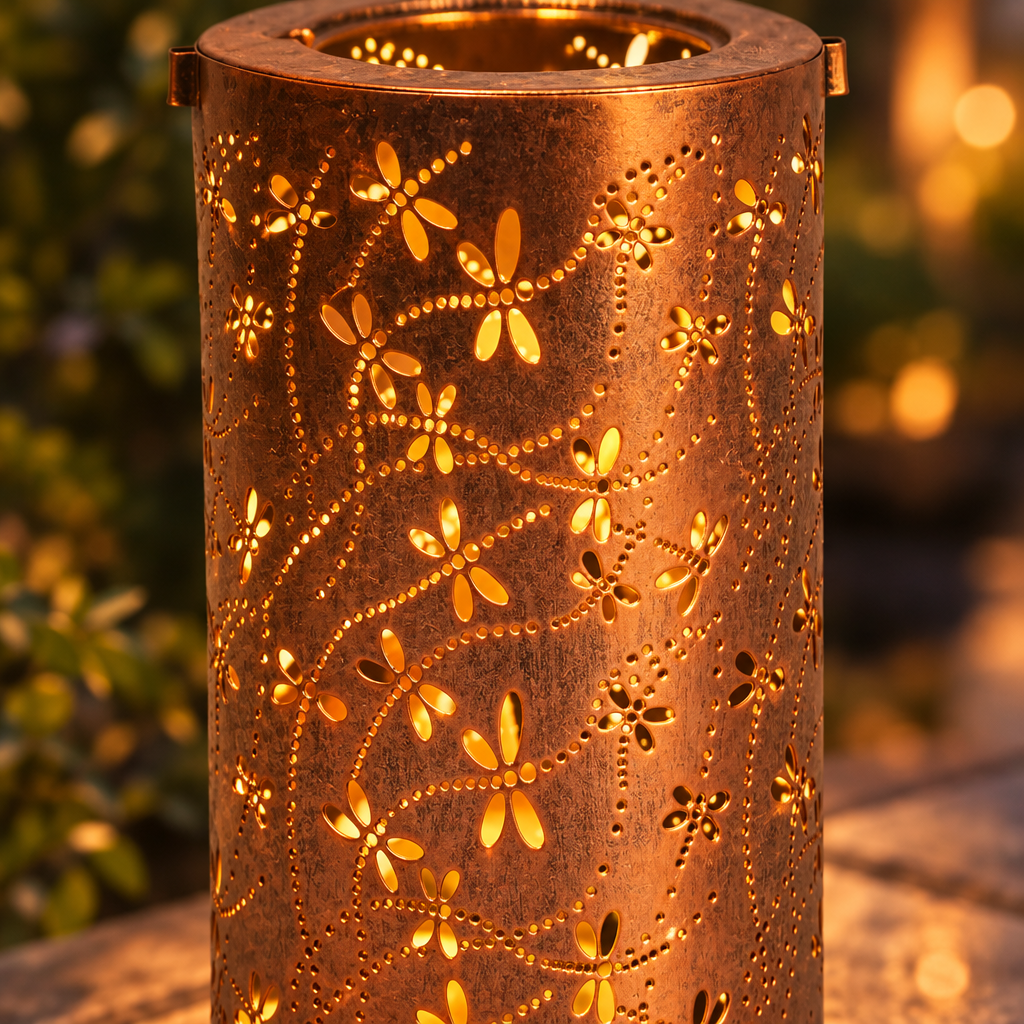 Wrought Iron Solar Lanterns, Hollow Cylinder, 3 Pack