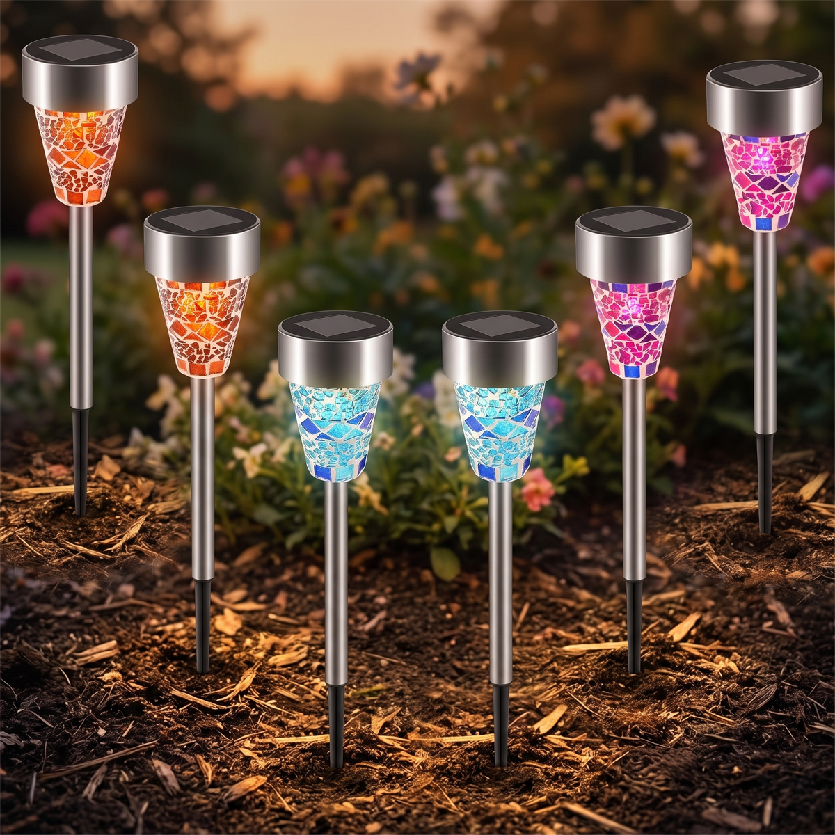 Mosaic Solar Pathway Lights, 6 Pack, IP44