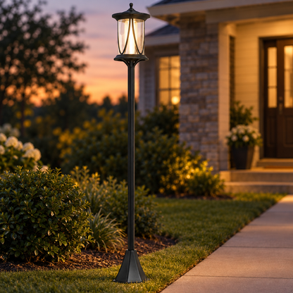 50 in Solar Post Light, Cool White LED, IP44, Black