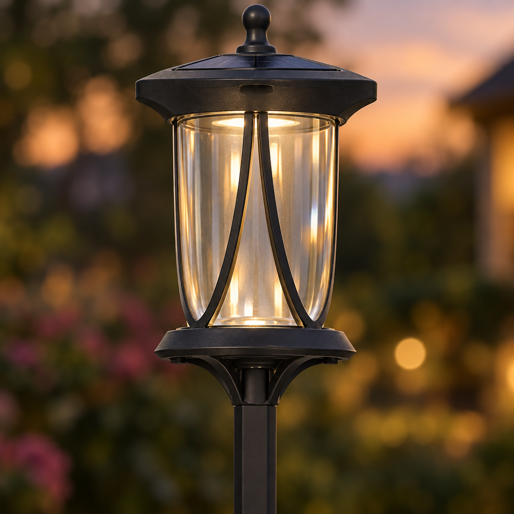 50 in Solar Post Light, Cool White LED, IP44, Black