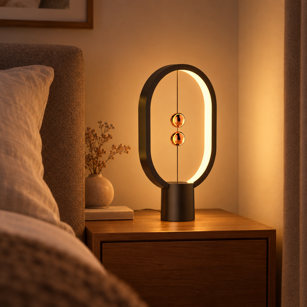 Magnetic Switch Suspended LED Table Lamp, USB Powered, Black