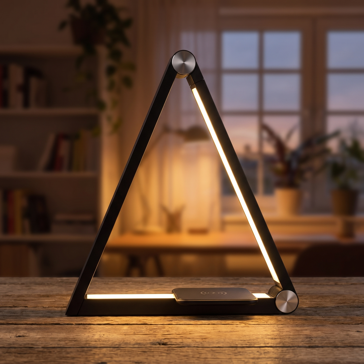 Triangle LED Table Lamp with Wireless Charging, Touch Dimming, US Plug