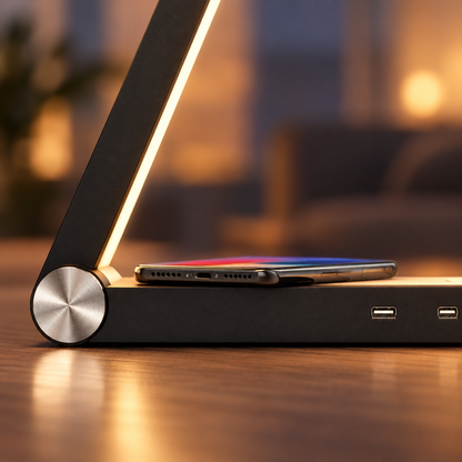Triangle LED Table Lamp with Wireless Charging, Touch Dimming, US Plug