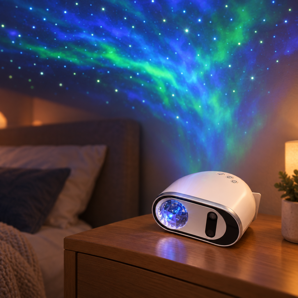 Aurora Star Projector Night Light, USB Powered, White