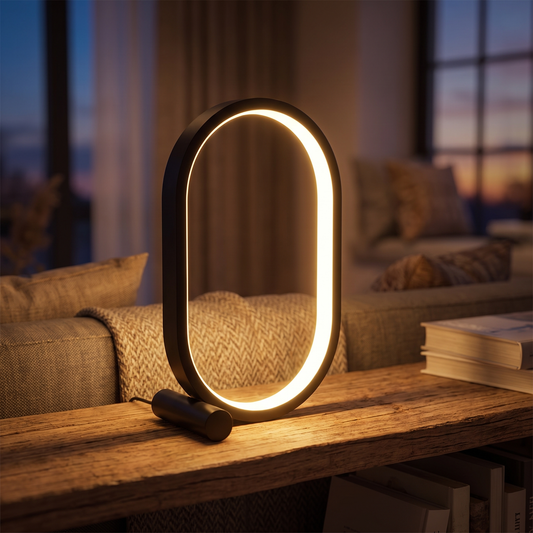 Oval Acrylic LED Table Lamp, Button Control, 3 Colors Plus RGB, Black