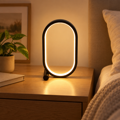 Oval Acrylic LED Table Lamp, Button Control, 3 Colors Plus RGB, Black