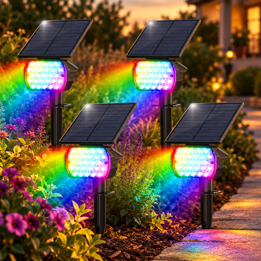 Solar LED Spotlights, 6 Pack, 92 LED, IP67, Colorful Light