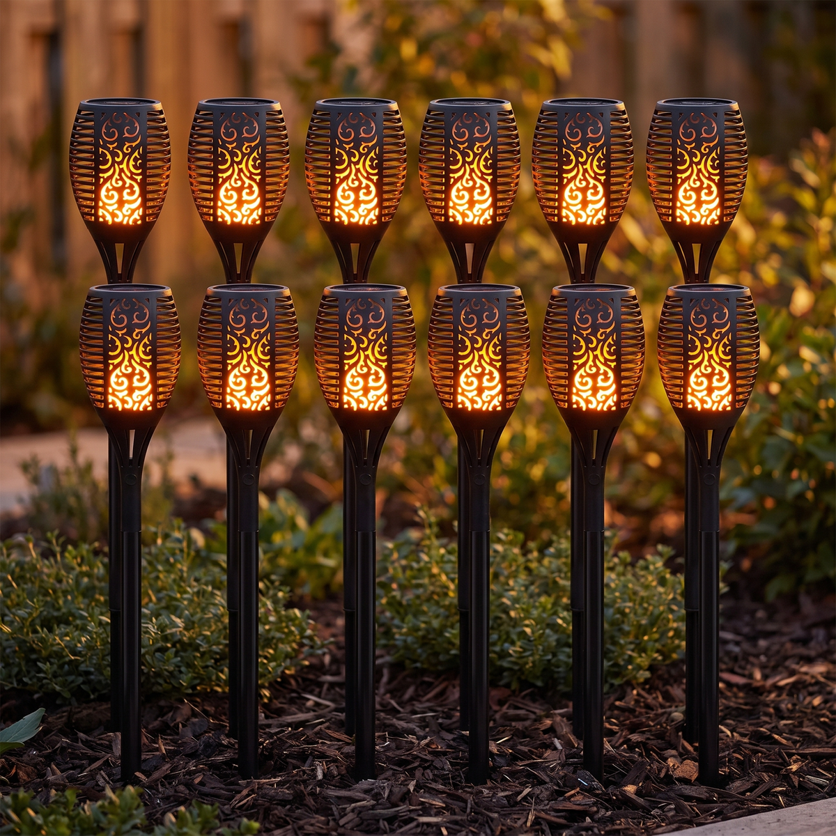 Solar Flickering Flame Torch Lights, 12 Pack, 12 LED, IP65