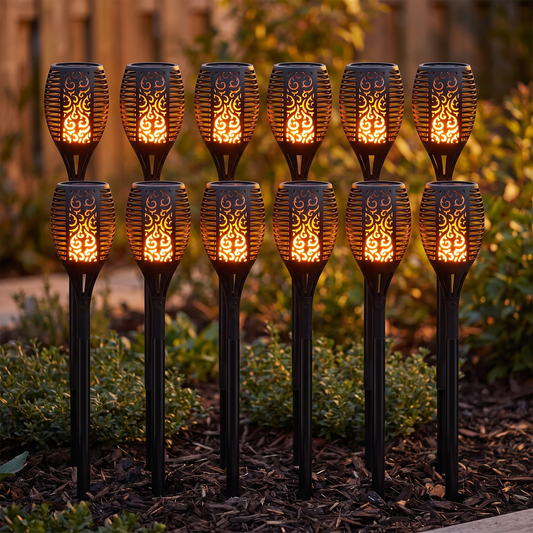 Solar Flickering Flame Torch Lights, 12 Pack, 12 LED, IP65