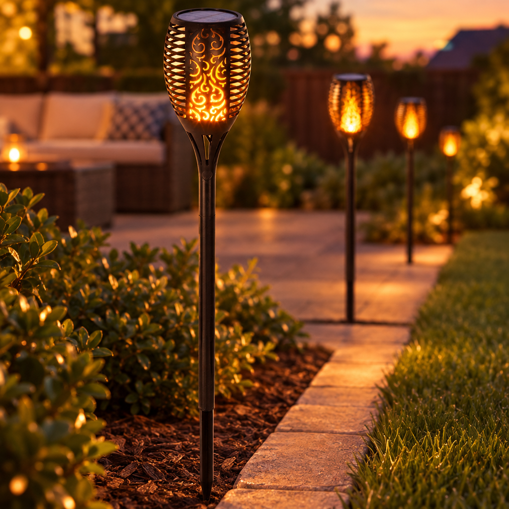 Solar Flickering Flame Torch Lights, 12 Pack, 12 LED, IP65