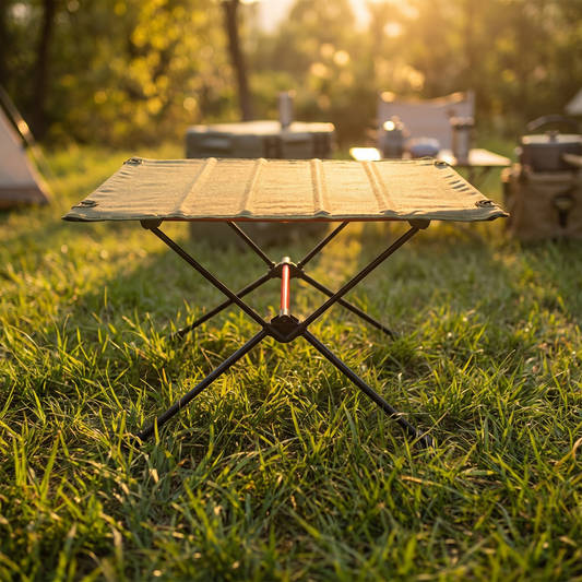 Folding Aluminum Camping Table, Mesh Design, Army Green