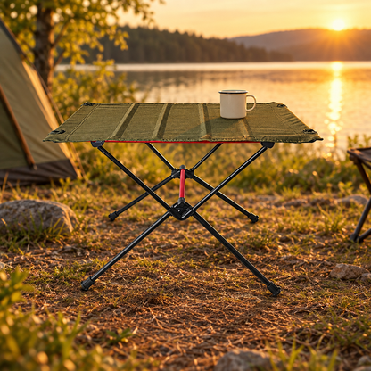 Folding Aluminum Camping Table, Mesh Design, Army Green