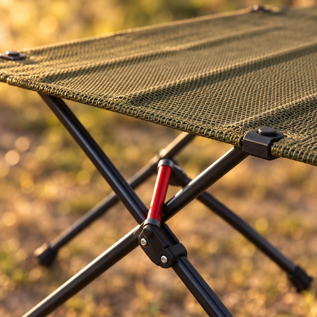 Folding Aluminum Camping Table, Mesh Design, Army Green