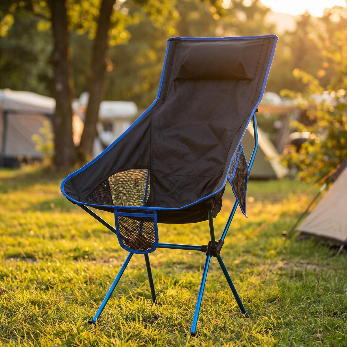Folding Moon Camping Chair, Aluminum, Navy