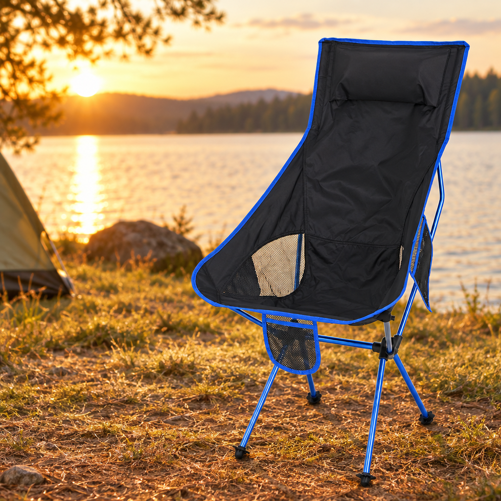 Folding Moon Camping Chair, Aluminum, Navy