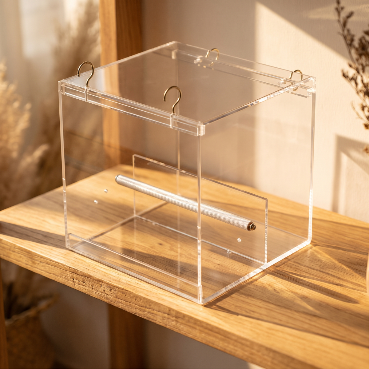Large Acrylic Parrot Food Box, 21 x 21 x 21 cm, 4 mm Thick