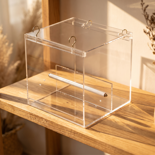 Large Acrylic Parrot Food Box, 21 x 21 x 21 cm, 4 mm Thick