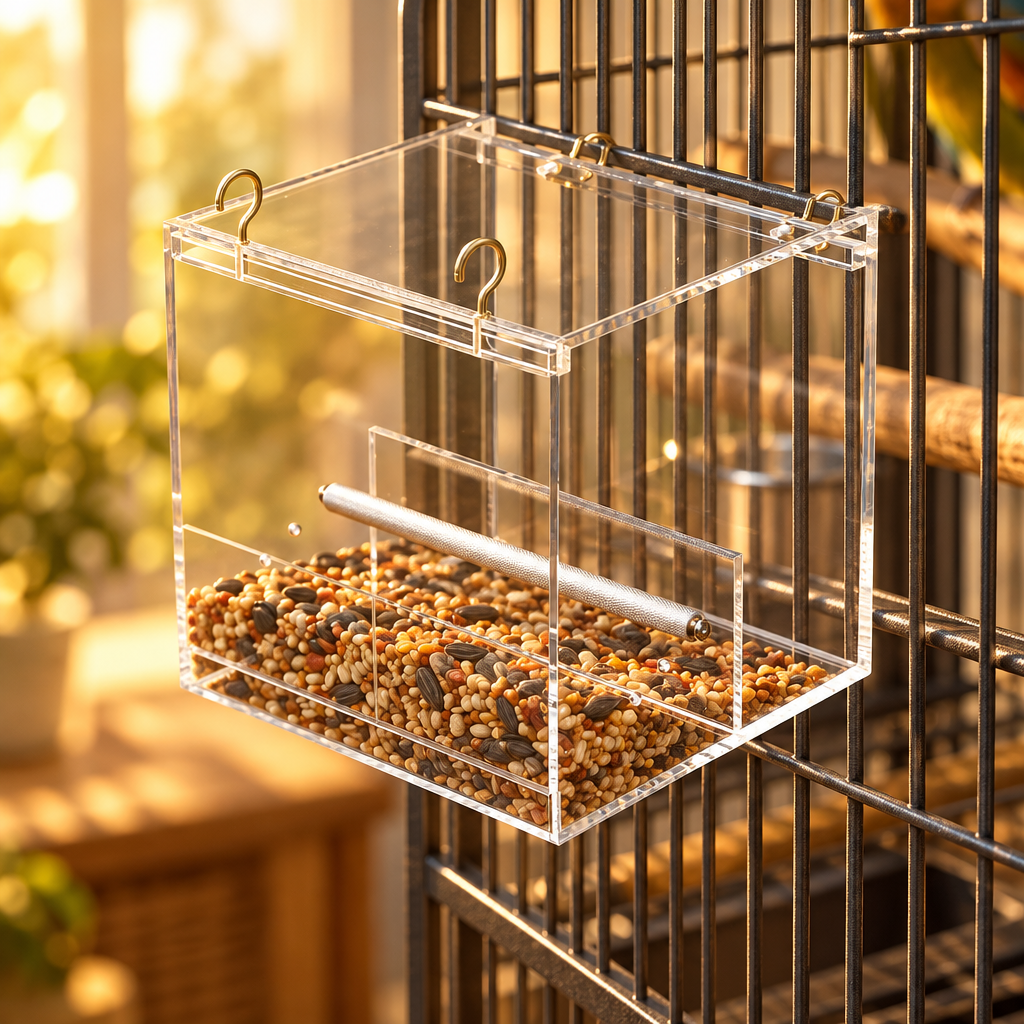 Large Acrylic Parrot Food Box, 21 x 21 x 21 cm, 4 mm Thick