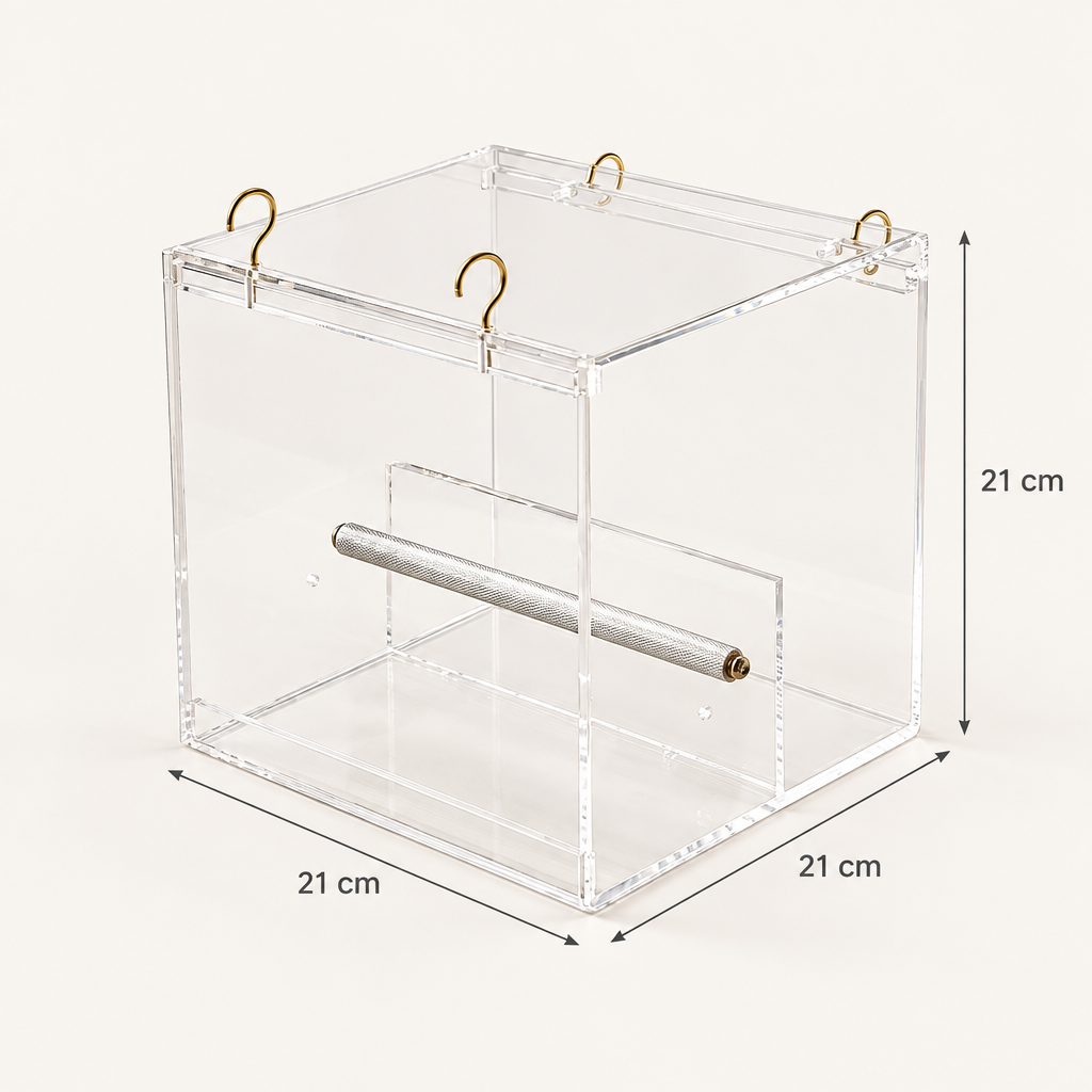 Large Acrylic Parrot Food Box, 21 x 21 x 21 cm, 4 mm Thick dimensions