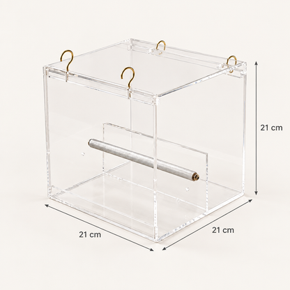 Large Acrylic Parrot Food Box, 21 x 21 x 21 cm, 4 mm Thick dimensions