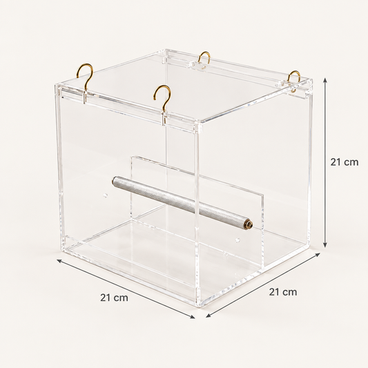 Large Acrylic Parrot Food Box, 21 x 21 x 21 cm, 4 mm Thick dimensions